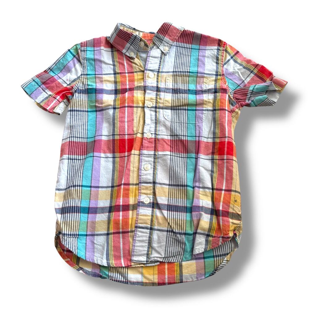 Gap Kids Boys Plaid Short Sleeve Button Down Shirt Yellow Teal Orange Red Blue S